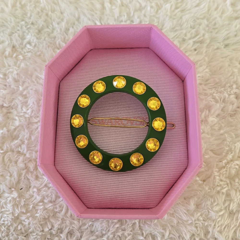 NIB Swarovski Green and Yellow Crystal Chroma Hair Clip Barette